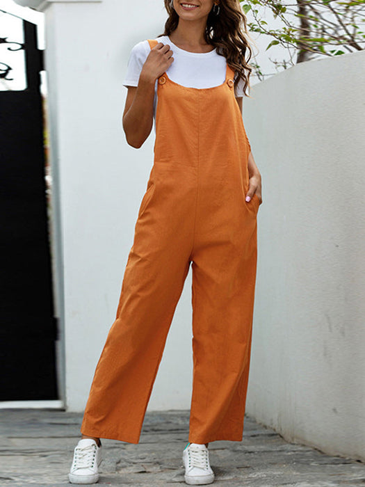 Loose Buttoned Solid Color Overalls by migunica