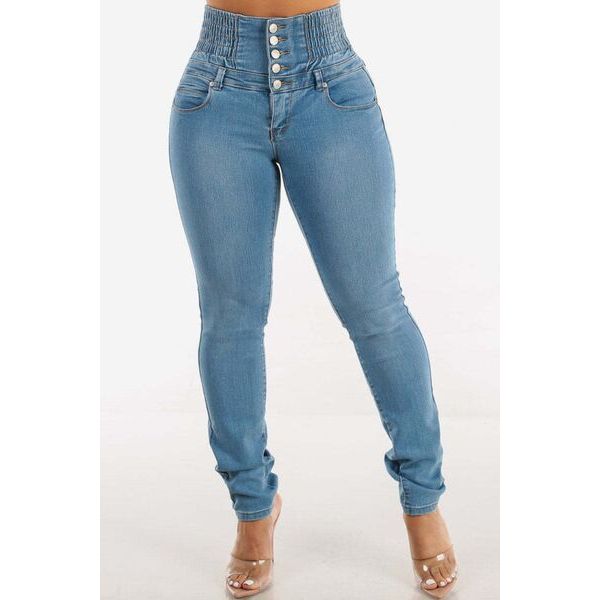 Mill's Beauty Supply High Waist Buttoned Skinny Hip Lifting Jeans
