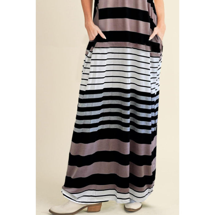 Pocketed Striped V-Neck Sleeveless Cami Dress