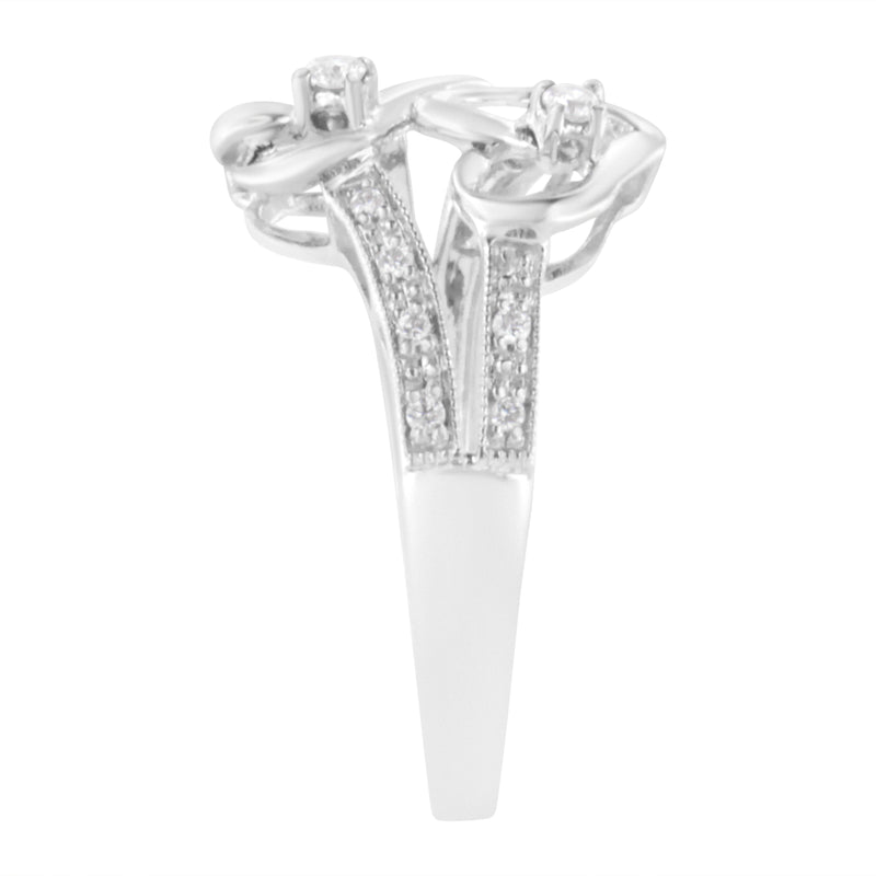 Bids.com 14KT White Gold 1/10 cttw Diamond Twin Heart Ring - Size 6.5 Rings