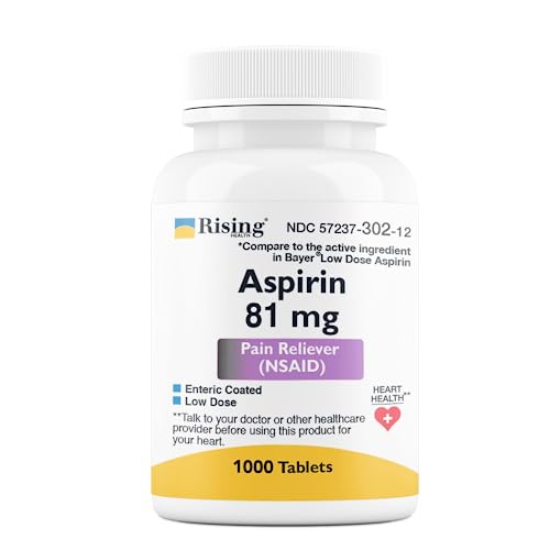 Rising Rising Health Pain Relief - Low Dose Aspirin 81mg For Adults - Compared To Bayers - Enteric Coated Low Strength Aspirin Tablets - Pain Reliever For Minor Aches And Pains - Made In USA Health Care