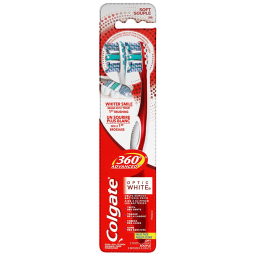 Colgate Colgate Optic White Toothbrush, 360 Degrees Advanced, Soft, Value Pack Toothbrushes
