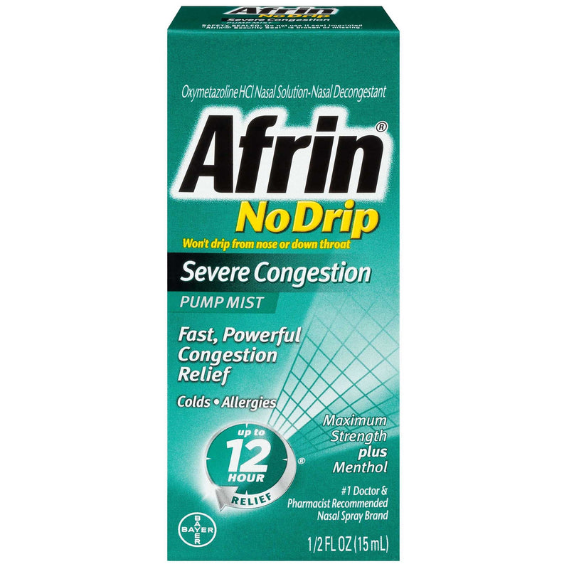 Afrin Afrin No Drip Pump Mist Maximum Strength Plus Menthol Severe Congestion 0.5 Fl Oz Health & Beauty
