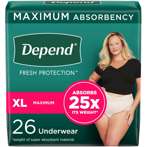 Depend Depend Fresh Protection Incontinence Underwear for Women, XL, 26 Count – Maximum Absorbency Incontinence Aids