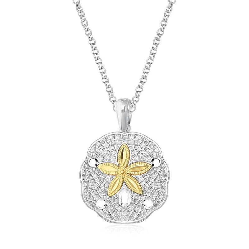 Bids.com Designer Sterling Silver and 14k Yellow Gold Sand Dollar Pendant Pendants