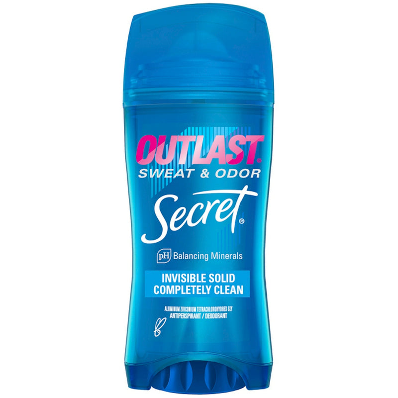 Secret Secret Outlast Sweat & Odor Invisible Solid Antiperspirant Deodorant - Completely Clean, 2.6 Oz Deodorant