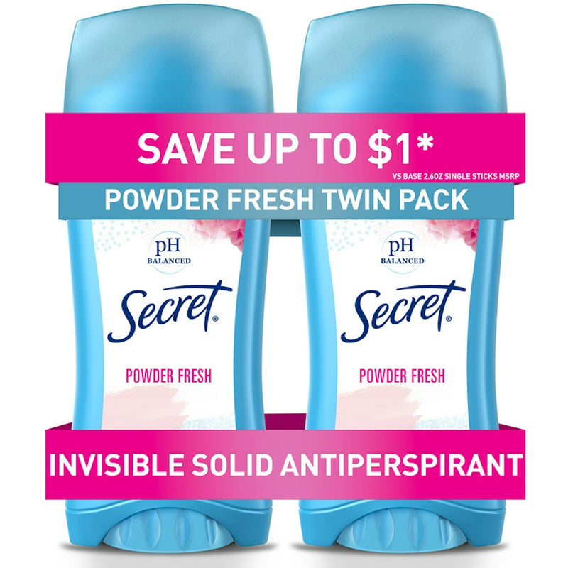 Secret Secret Invisible Solid Antiperspirant And Deodorant, Powder Fresh, Twin Pack, 2.6 Oz. Each Deodorant