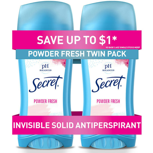 Secret Secret Invisible Solid Antiperspirant And Deodorant, Powder Fresh, Twin Pack, 2.6 Oz. Each Deodorant