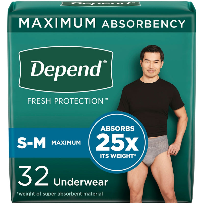 Depend Depend Fresh Protection Incontinence Underwear for Men, Size Small/Medium, 32 Count Incontinence Aids Sea Green