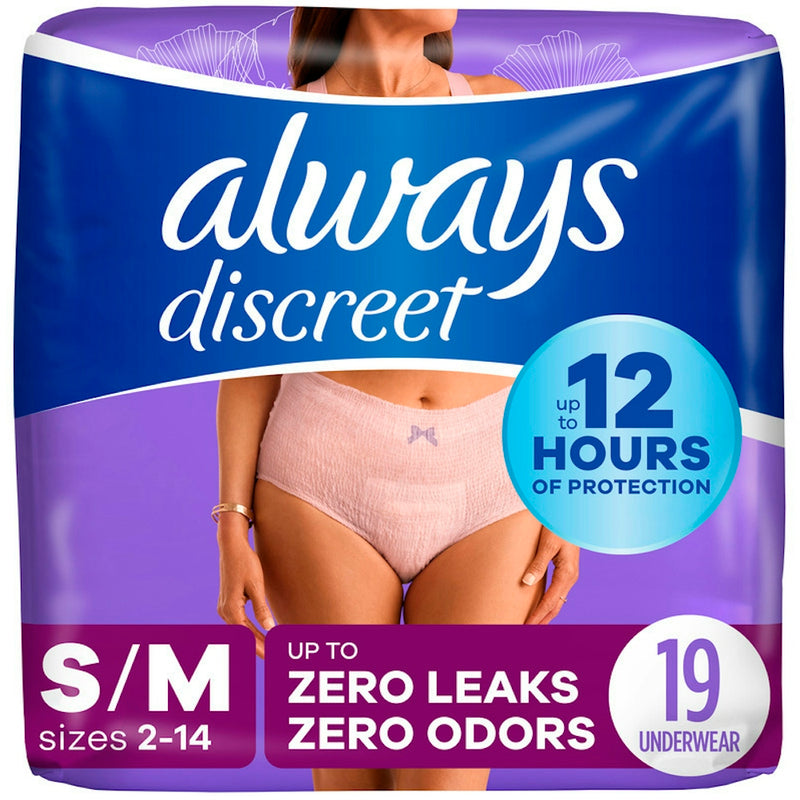 Always Always Discreet Incontinence Underwear for Women, Maximum Absorbency, S/M, 19 Ct Incontinence Aids