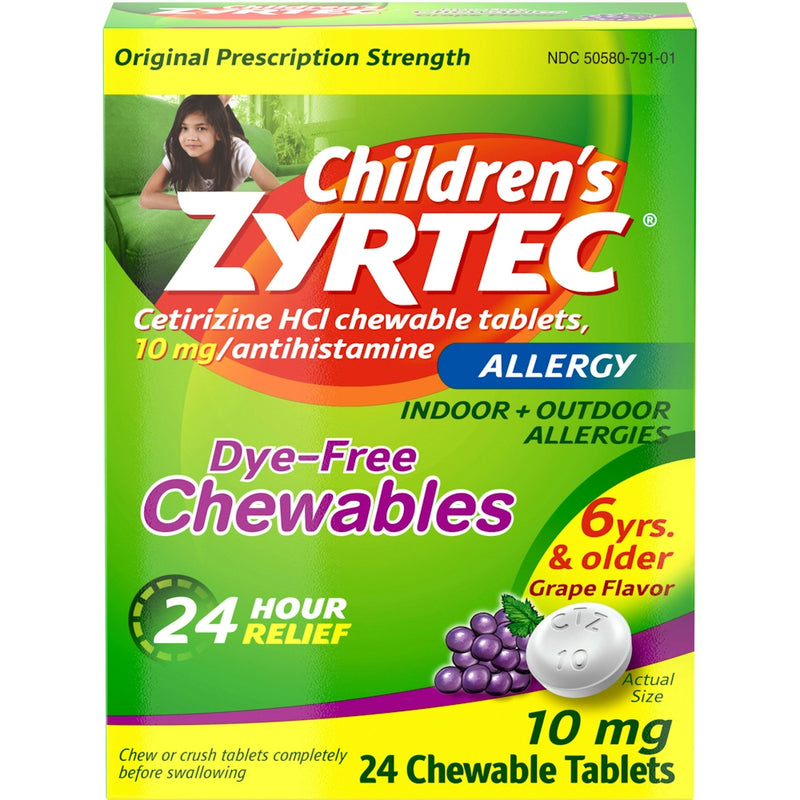 Zyrtec Zyrtec Allergy, Original Prescription Strength, 10 Mg, Chewable Tablets, Grape Flavor, Children's Health & Beauty