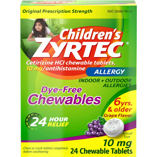 Zyrtec Zyrtec Allergy, Original Prescription Strength, 10 Mg, Chewable Tablets, Grape Flavor, Children's Health & Beauty