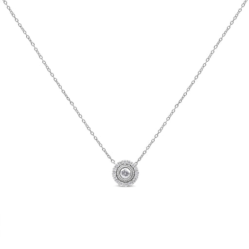 Bids.com .925 Sterling Silver 1/2 Cttw Round Diamond Halo Circle Pendant 18" Necklace (I-J Color, I2-I3 Clarity) Necklaces