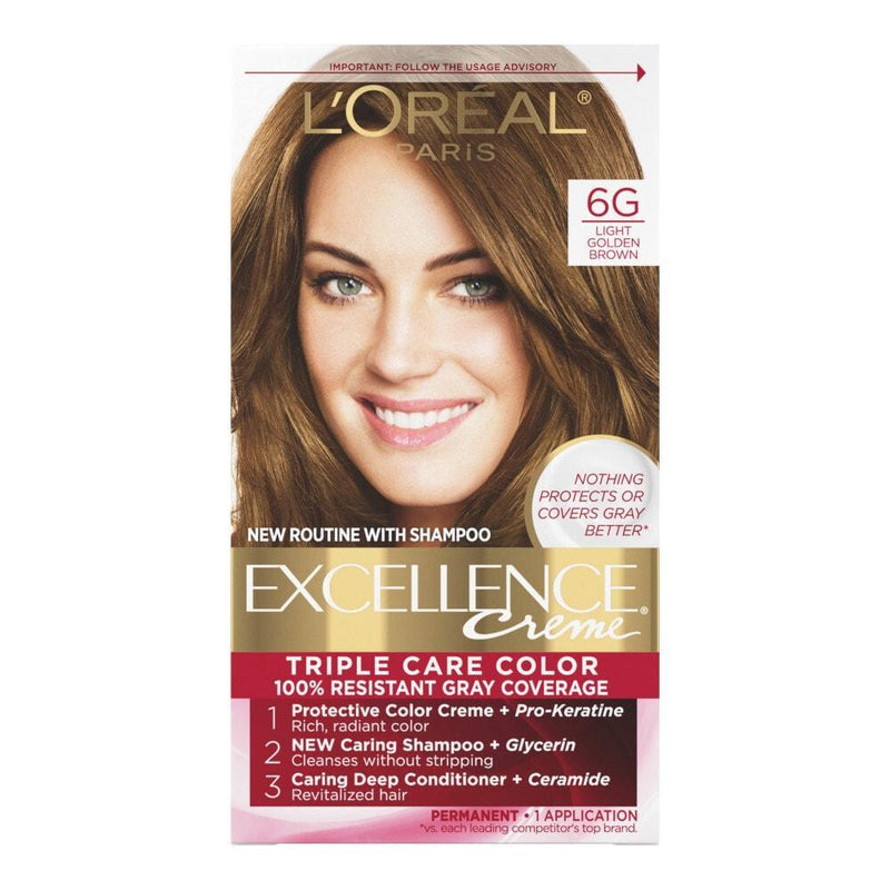 Excellence Excellence L'Oreal Paris Triple Protection Permanent Hair Color - 6.3 Fl Oz - 6G Light Golden Brown - 1 Kit Hair Color