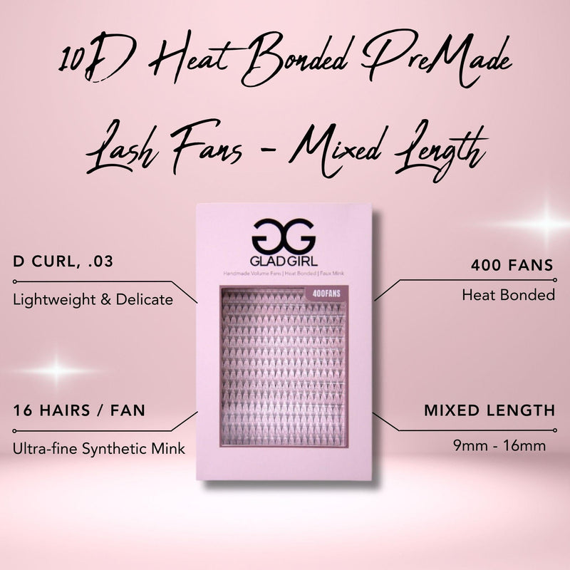 GladGirl 10D Heat Bonded PreMade Lash Fans - Mega Volume - 400 Fans Eyelashes