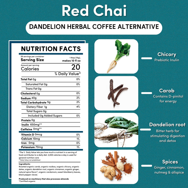 Teeccino Dandelion Red Chai Herbal Coffee Herbal Coffee
