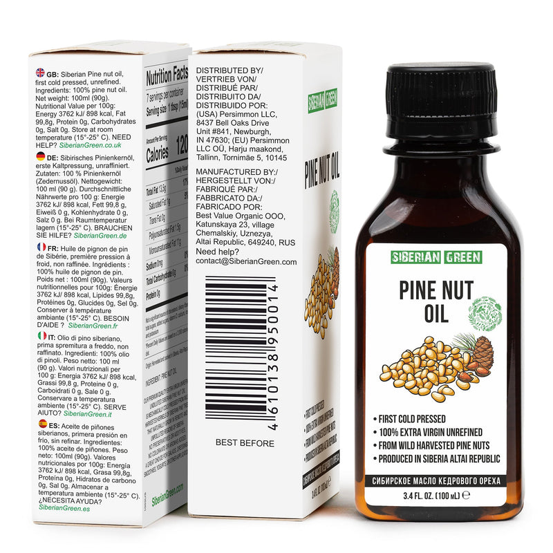 SiberianGreen.com Extra Virgin Siberian Pine Nut Oil – 100% Pure & Cold Pressed Cooking Oils