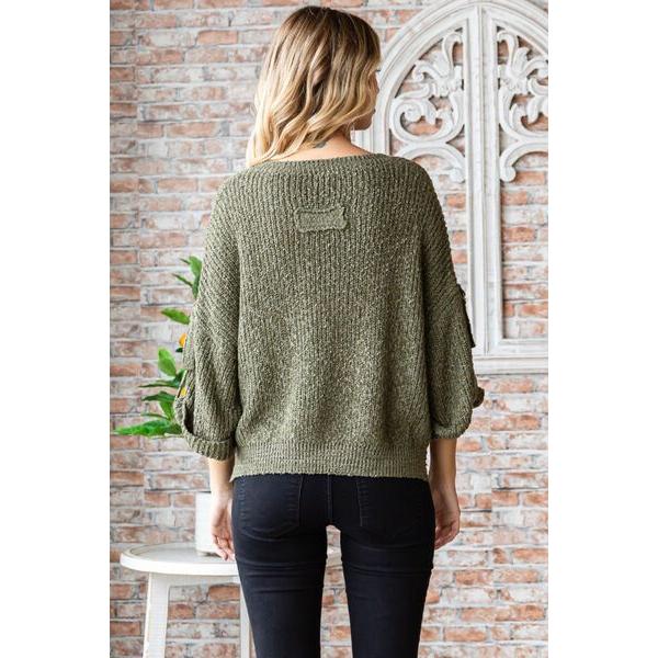 Veveret Round Neck Roll-Up Sweater