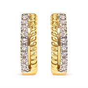 Bids.com 10K Yellow Gold 1/10 Cttw Diamond and Rope Twist Huggy Hoop Earrings (H-I Color, I1-I2 Clarity) Earrings