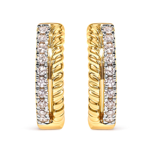 Bids.com 10K Yellow Gold 1/10 Cttw Diamond and Rope Twist Huggy Hoop Earrings (H-I Color, I1-I2 Clarity) Earrings