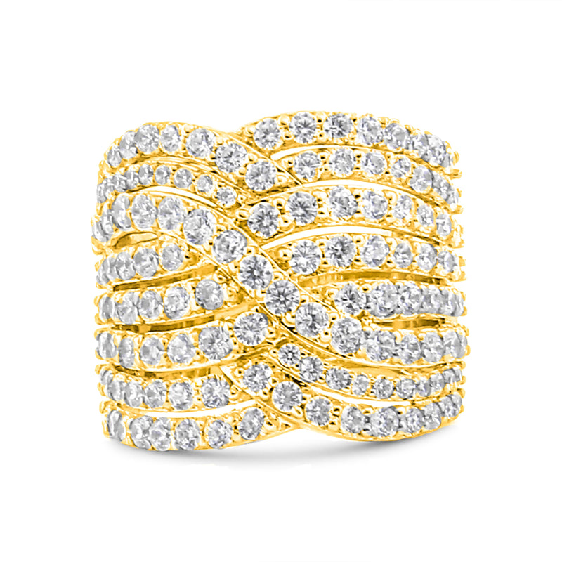 Bids.com 10K Yellow Gold 3.0 Cttw Diamond Eight-Row Bypass Crossover Statement Band Ring (H-I Color, I2-I3 Clarity) - Size 7 Rings