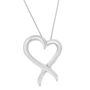 Bids.com .925 Sterling Silver Open Heart-Shaped Awareness Ribbon Pendant Necklace Necklaces