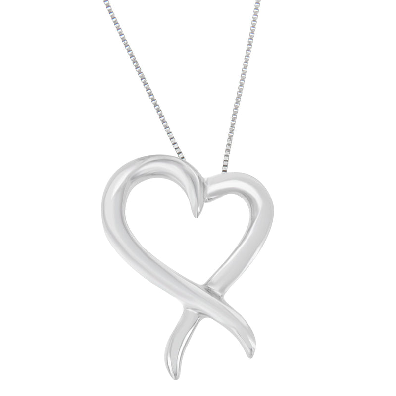 Bids.com .925 Sterling Silver Open Heart-Shaped Awareness Ribbon Pendant Necklace Necklaces