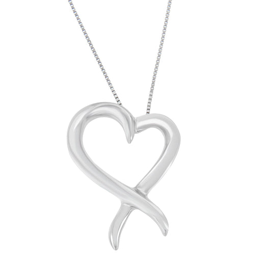 Bids.com .925 Sterling Silver Open Heart-Shaped Awareness Ribbon Pendant Necklace Necklaces