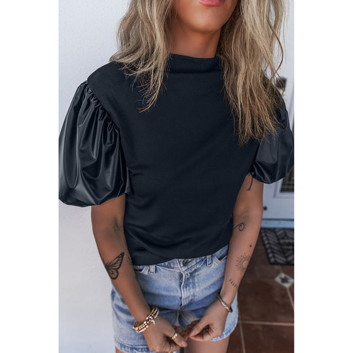 Round Neck Puff Sleeve Blouse