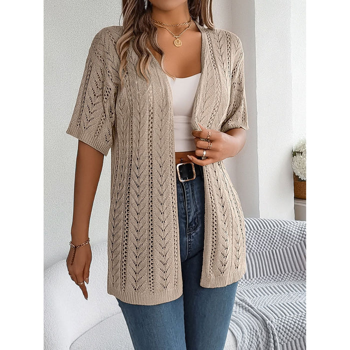 Openwork Open Front Half Sleeve Cardigan