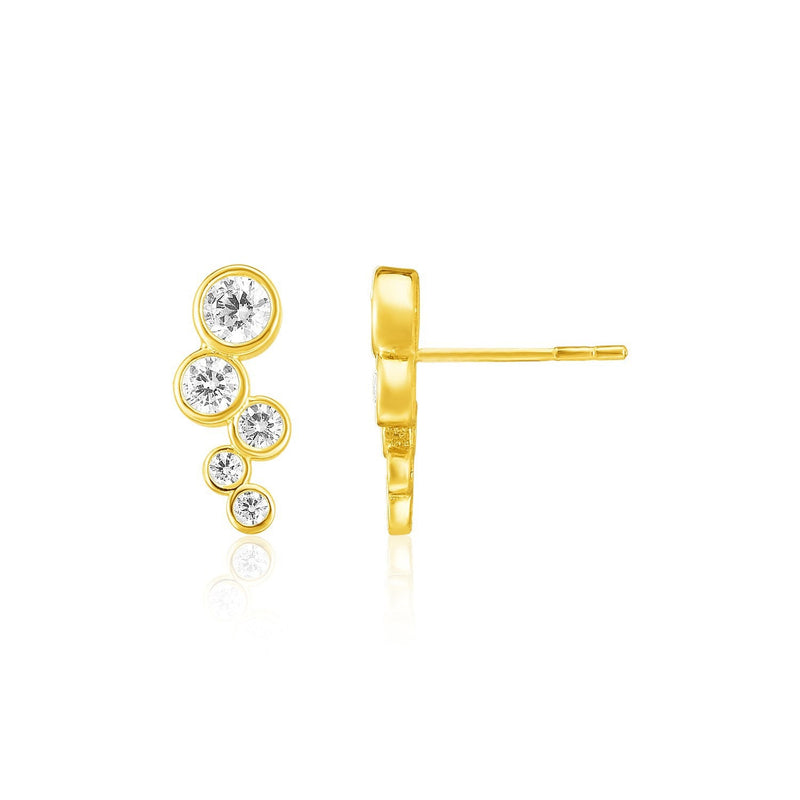 Bids.com 14k Yellow Gold Climber Post Earrings with Circles and Cubic Zirconias Earrings