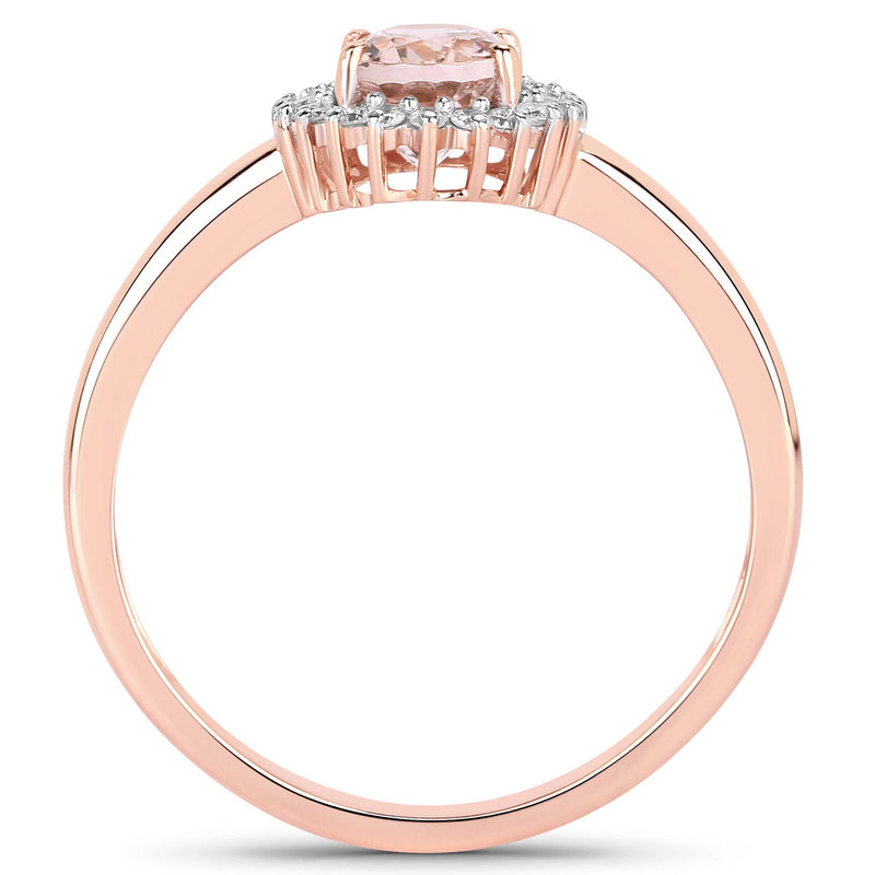 Bids.com 0.81 Carat Genuine Morganite and White Diamond 14K Rose Gold Ring Rings