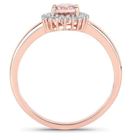 Bids.com 0.81 Carat Genuine Morganite and White Diamond 14K Rose Gold Ring Rings