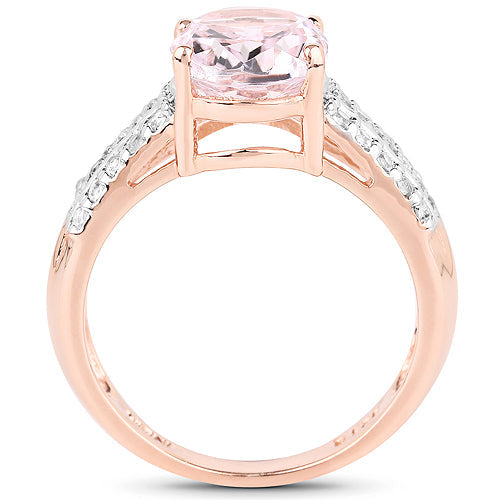 Bids.com 14K Rose Gold Plated 3.27 Carat Genuine Kunzite Oval and White Zircon .925 Sterling Silver Ring Ring Rings
