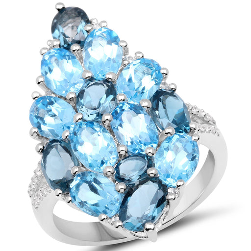 Bids.com 6.69 Carat Genuine Swiss Blue Topaz, London Blue Topaz and White Zircon .925 Sterling Silver Ring Rings