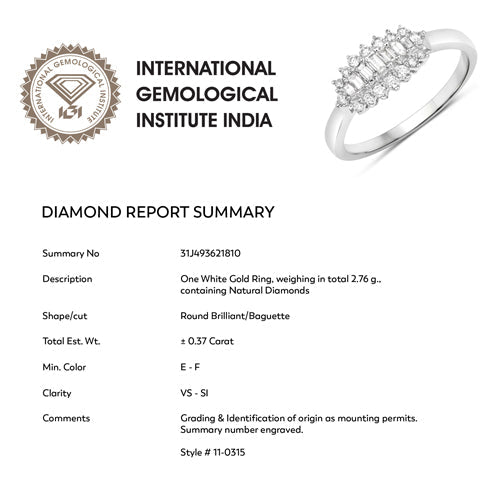 Bids.com 0.37 Carat Genuine White Diamond 14K White Gold Ring (E-F Color, VS-SI Clarity) Rings