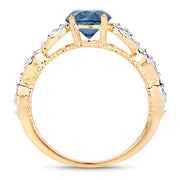 Bids.com 1.27 Carat Genuine Blue Sapphire and White Diamond 14K Yellow Gold Ring Rings