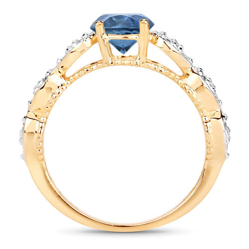 Bids.com 1.27 Carat Genuine Blue Sapphire and White Diamond 14K Yellow Gold Ring Rings