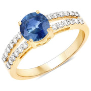 Bids.com 1.29 Carat Genuine Blue Sapphire and White Diamond 14K Yellow Gold Ring Rings
