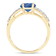 Bids.com 1.29 Carat Genuine Blue Sapphire and White Diamond 14K Yellow Gold Ring Rings