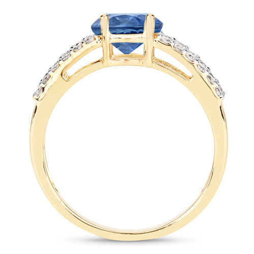 Bids.com 1.29 Carat Genuine Blue Sapphire and White Diamond 14K Yellow Gold Ring Rings