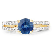 Bids.com 1.29 Carat Genuine Blue Sapphire and White Diamond 14K Yellow Gold Ring Rings