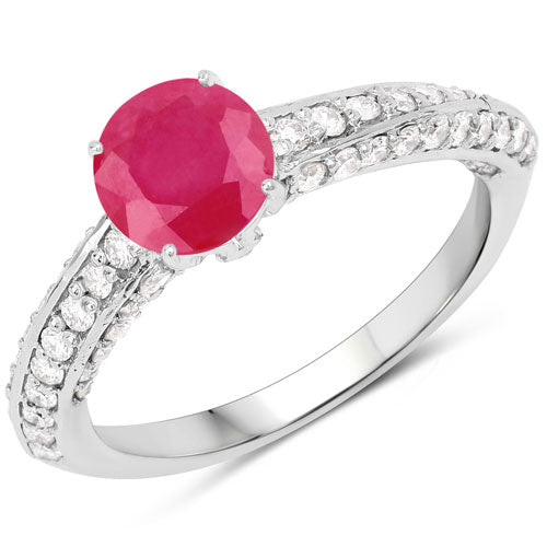 Bids.com 1.49 Carat Genuine Ruby and White Diamond 14K White Gold Ring (I Color, SI Clarity) Rings