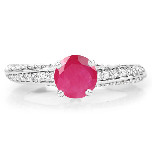 Bids.com 1.49 Carat Genuine Ruby and White Diamond 14K White Gold Ring (I Color, SI Clarity) Rings