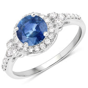 Bids.com 1.34 Carat Genuine Blue Sapphire and White Diamond 14K White Gold Ring Rings