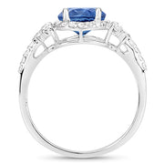 Bids.com 1.34 Carat Genuine Blue Sapphire and White Diamond 14K White Gold Ring Rings