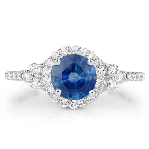 Bids.com 1.34 Carat Genuine Blue Sapphire and White Diamond 14K White Gold Ring Rings