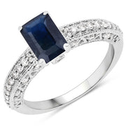 Bids.com 1.55 Carat Genuine Blue Sapphire and White Diamond 14K White Gold Ring (I Color, SI Clarity) Rings