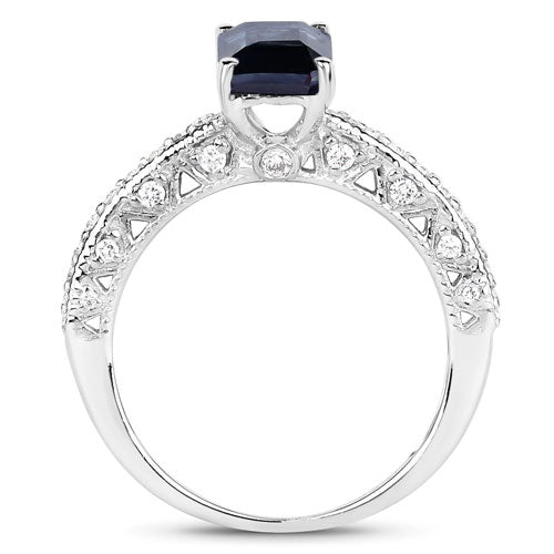 Bids.com 1.55 Carat Genuine Blue Sapphire and White Diamond 14K White Gold Ring (I Color, SI Clarity) Rings