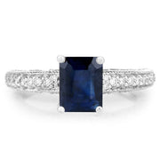 Bids.com 1.55 Carat Genuine Blue Sapphire and White Diamond 14K White Gold Ring (I Color, SI Clarity) Rings